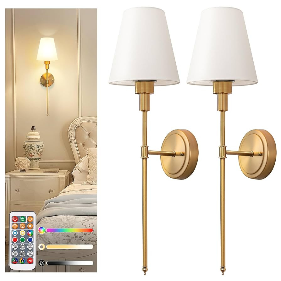 DORESshop Battery Operated Wall Sconce Set of 2, Wall Light Wireless Easy to Install Remote Contr... | Amazon (US)