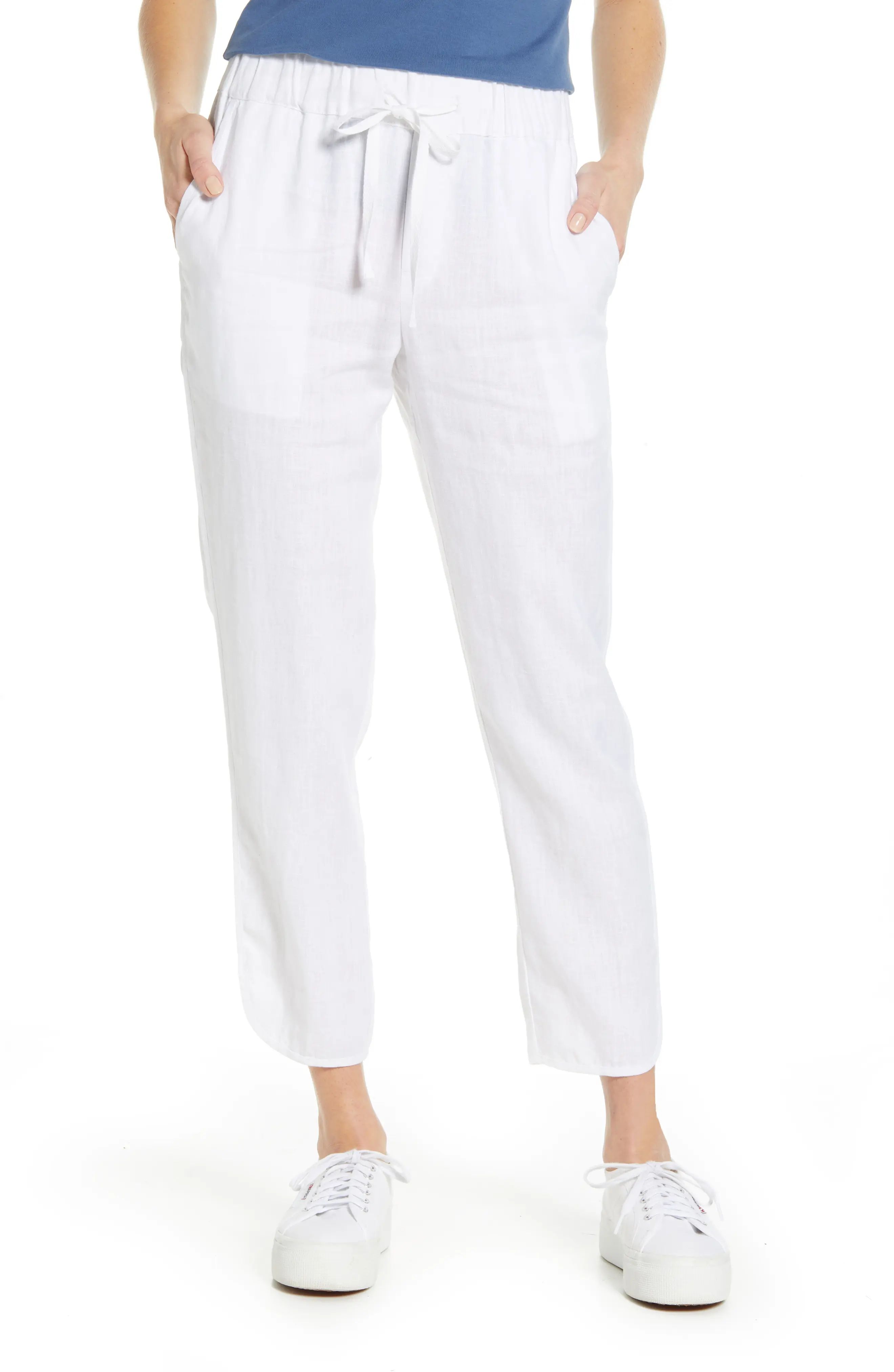 Women's Caslon Track Style Linen Pants, Size Large - White | Nordstrom