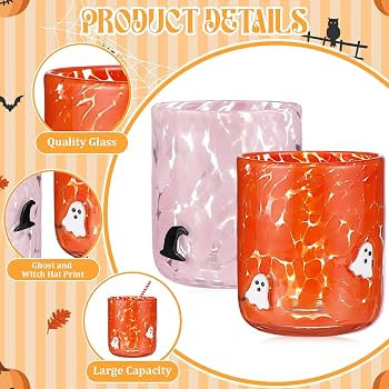 Yoiemivy 2 Pack Halloween Icon Juice Glasses 14 oz Double Old Fashioned Icon Handblown Stemless W... | Amazon (US)