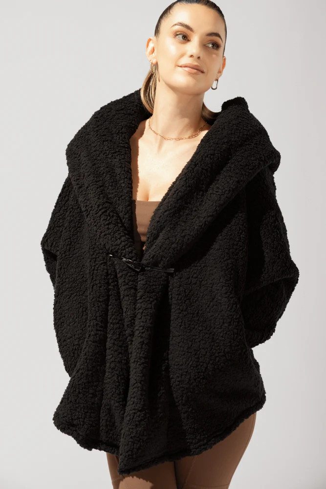 Faux Sherpa Cocoon Coat - Black | POPFLEX