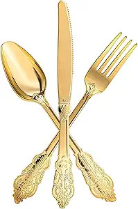 HOMIP 160 Gold Plastic Silverware Set Disposable Utensils -Including 80 Plastic Forks,40 Knives,4... | Amazon (US)
