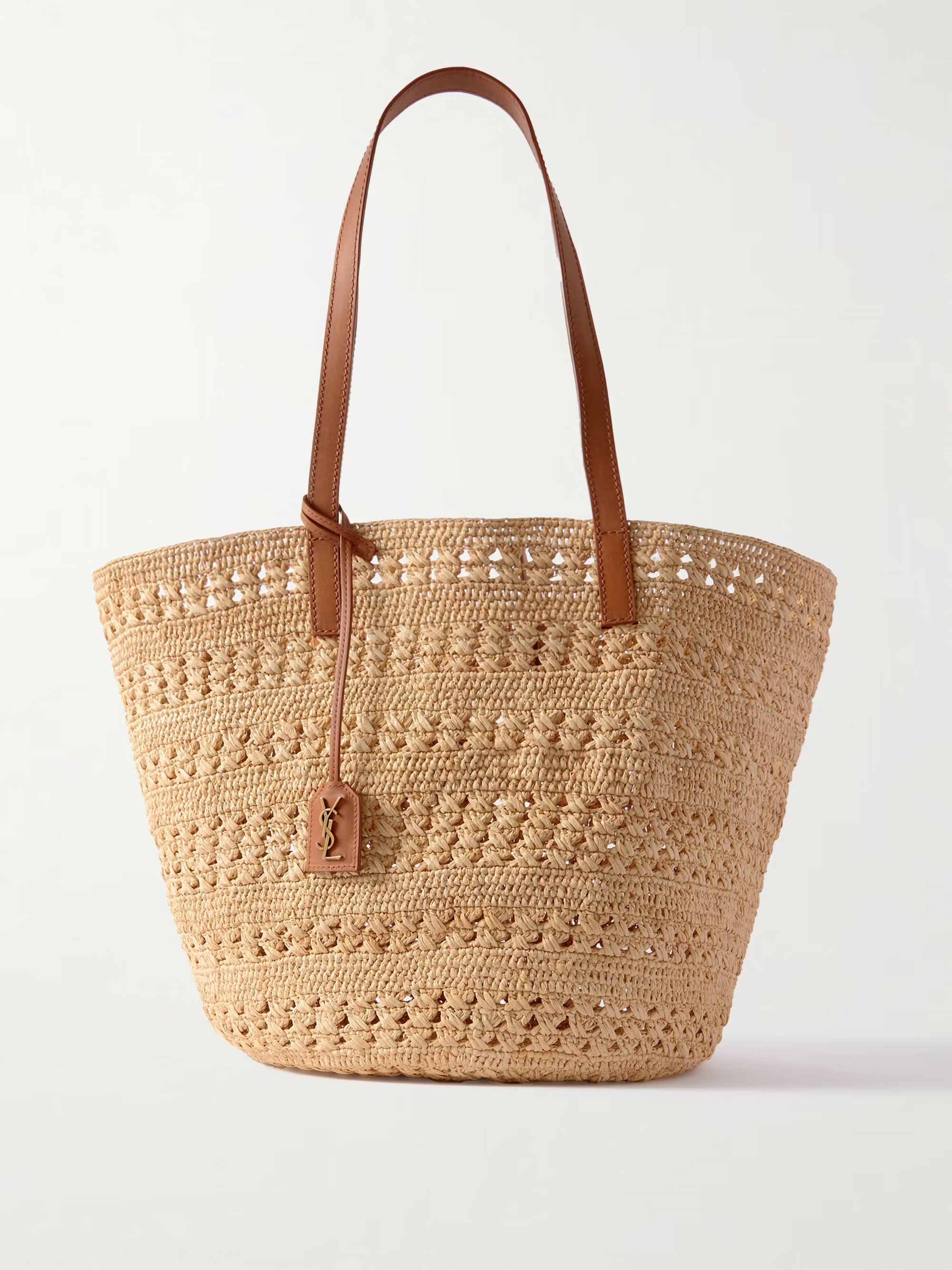 Panier medium leather-trimmed raffia tote | NET-A-PORTER (US)