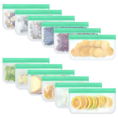 TROUSKAIG 12 Pack Reusable Silicone Snack Bags, Leakproof Ziplock Storage Containers for Travel, Picnic, Work, Home Use | Amazon (US)