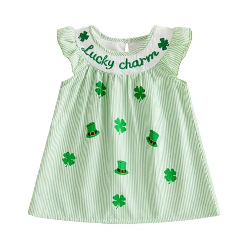 Mieeyali St Patricks Day Baby Girl Outfit Girls Green Lucky Charm Dress Toddler Striped Smocked Ruffle Sleeve Dress (Green Lucky Charm, 2-3 Years) | Amazon (US)