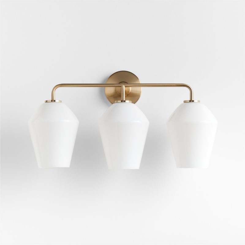 Arren Brass 3-Light Wall Sconce with Milk Angled Shades | Crate & Barrel | Crate & Barrel