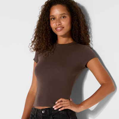 Women's Short Sleeve Crewneck T-Shirt - Wild Fable™ Espresso XXS | Target
