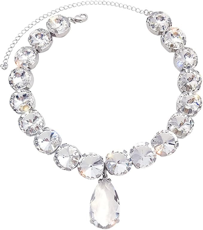 Acedre Rhinestone Choker Necklace Large Crystal Pendant Necklaces Silver Diamond Neck Chain Party... | Amazon (US)