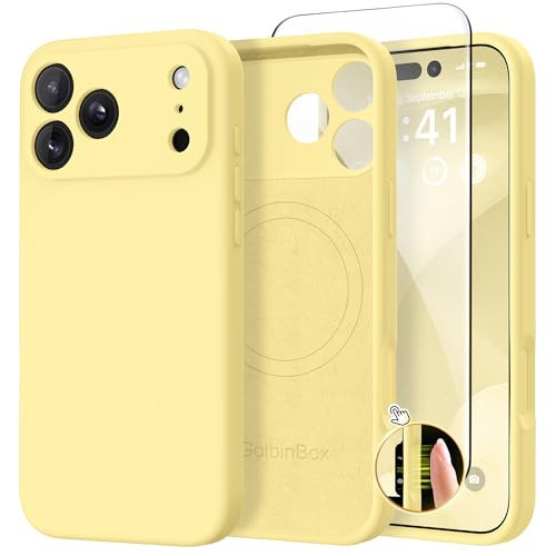 GolbinBox Magnetic for iPhone 17 Pro Case, Compatible with MagSafe, [Full Camera Protection] [Screen Protector], Silicone Shockproof Phone Cover with Anti-Scratch Microfiber Lining, Jasmine Yellow | Amazon (US)