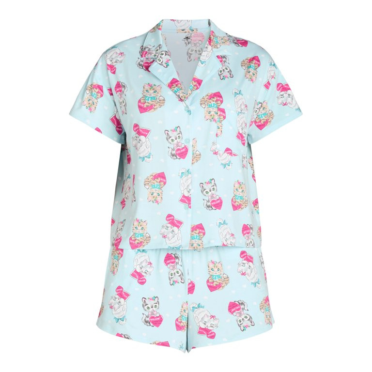 Women’s Valentine’s Day Print Shorty Notch Collar Pajama Set from Way to Celebrate, 2-Piece, ... | Walmart (US)