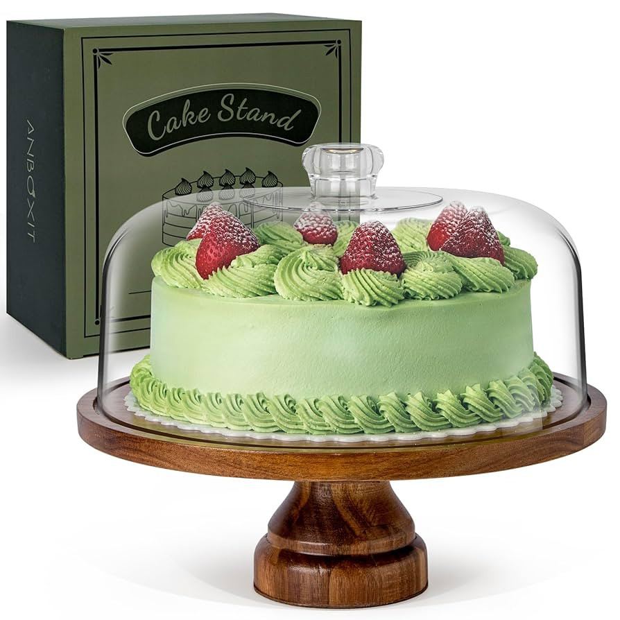 Cake Stand with Dome Lid, Acacia Wood Cake Plate with Cover, Wooden Cake Display Stand with Acryl... | Amazon (US)