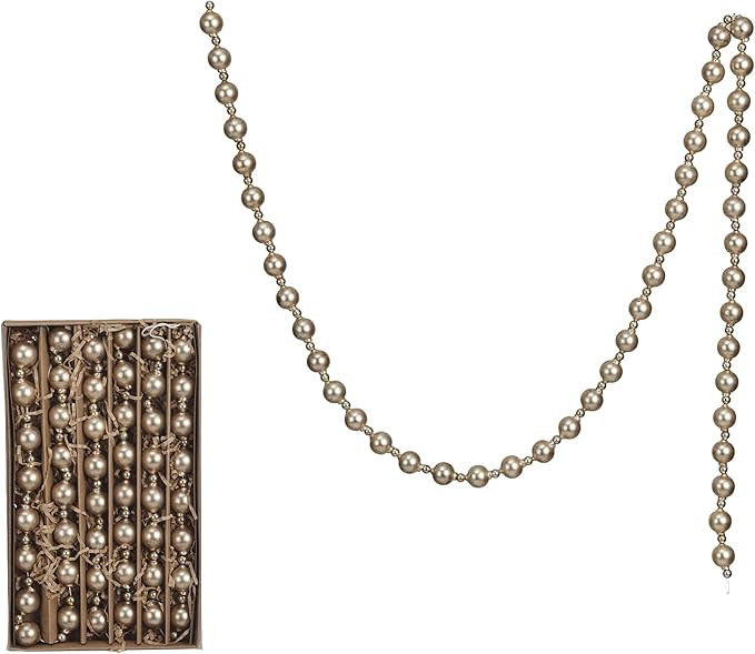 Creative Co-Op Glass Bead Garland in Kraft Box, Brushed Gold Finish | Amazon (US)