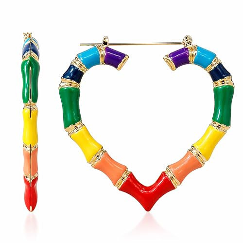 Pride Earrings Outfits for Women Colorful Rainbow Earrings Enamel Gay Lesbian Lgbt Bamboo Hoop Earring Pride Accessories Shirts for Women Rainbow Outfit Jewelry Gifts | Amazon (US)