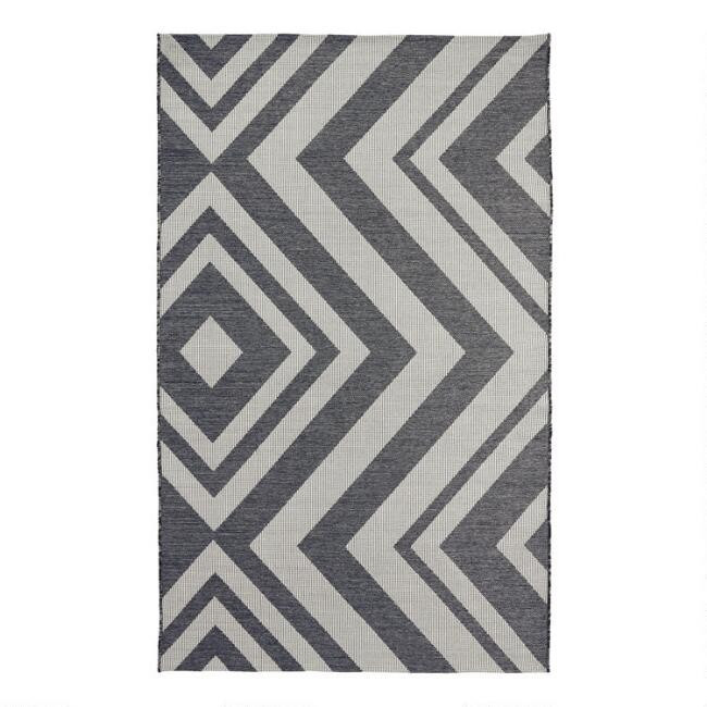 Charcoal and Ivory Geometric Malawi Indoor Outdoor Rug | World Market