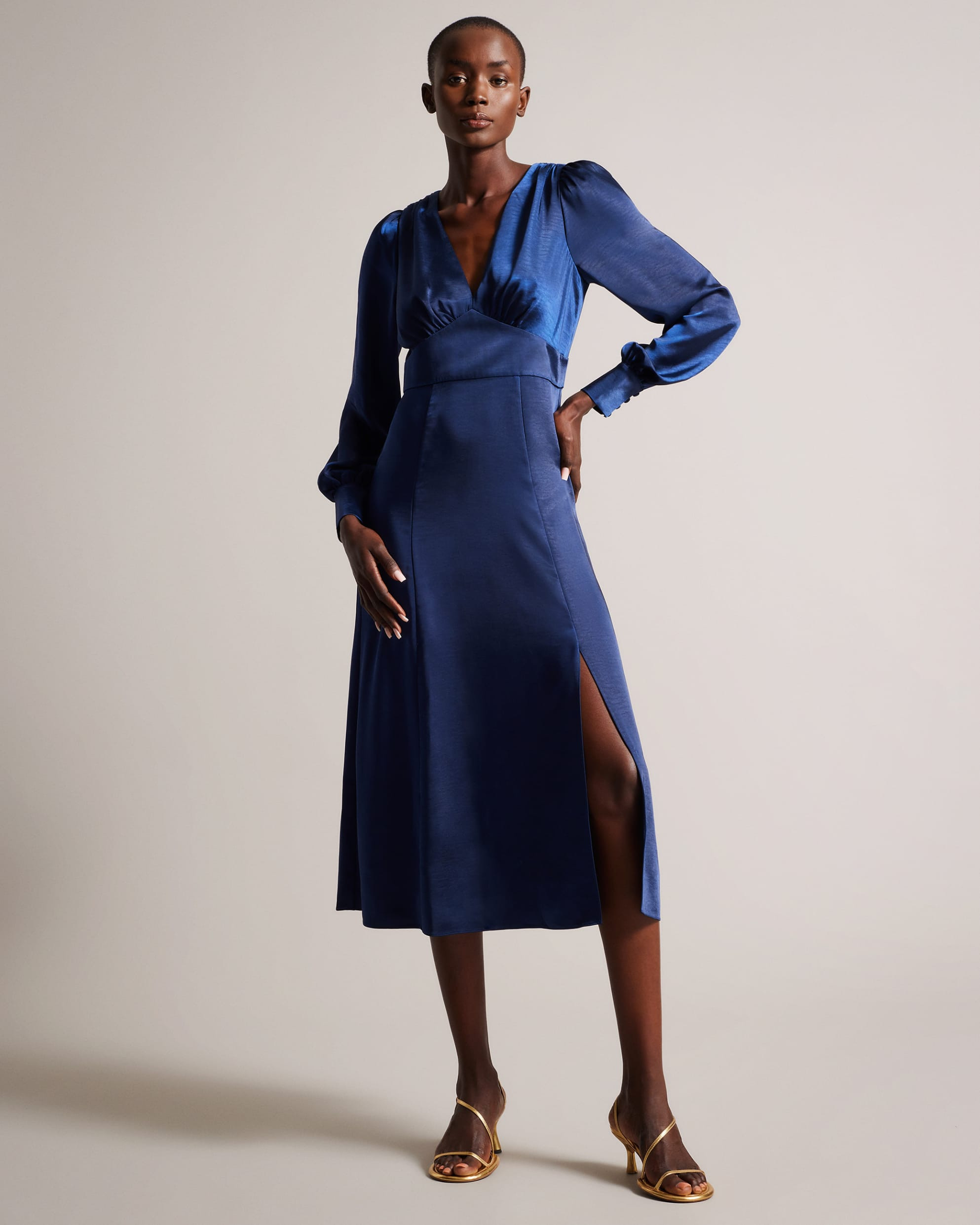 DaniiaSatin Midi Dress With Blouson Sleeve | Ted Baker IE