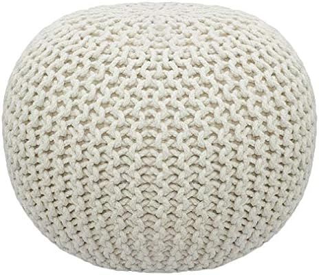 COTTON CRAFT - Hand Knitted Cable Style Dori Pouf - Ivory - Floor Ottoman - 100% Cotton Braid Cor... | Amazon (US)