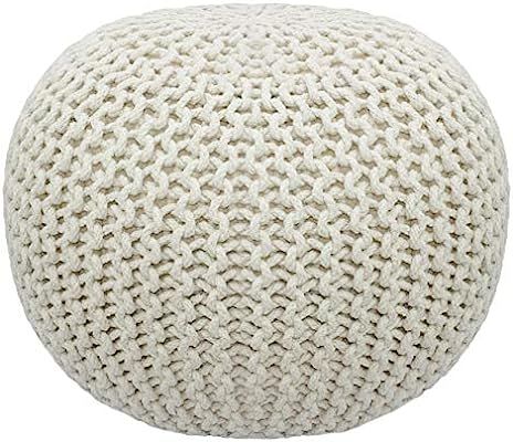 COTTON CRAFT - Hand Knitted Cable Style Dori Pouf - Ivory - Floor Ottoman - 100% Cotton Braid Cor... | Amazon (US)