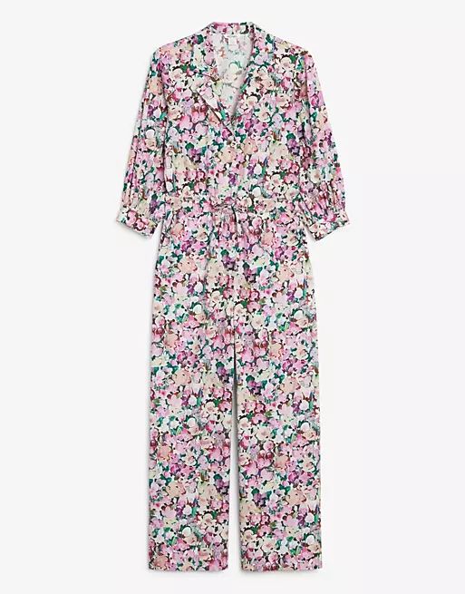 Monki Marelle floral print cotton poplin waisted jumpsuit in multi | ASOS (Global)