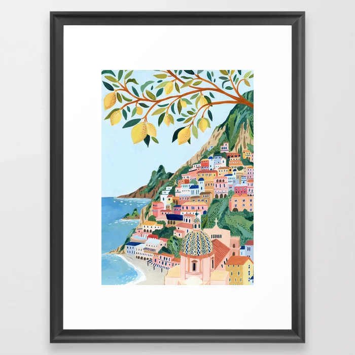Positano, Italy Framed Art Print by Ambers Textiles | Society6