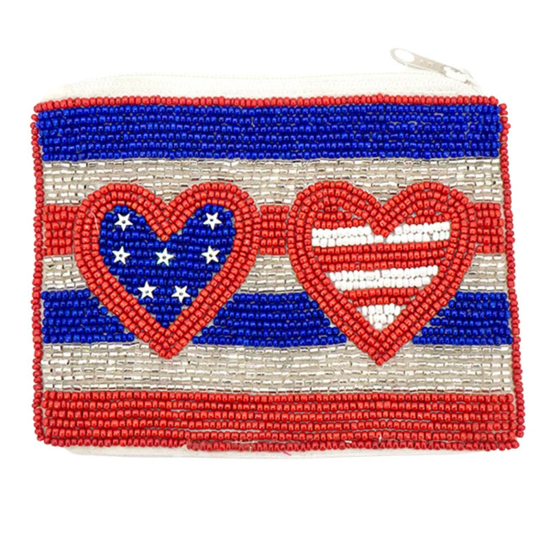 A Blonde and Her Bag American Flag Beaded Pouch with Hearts - Red | Verishop