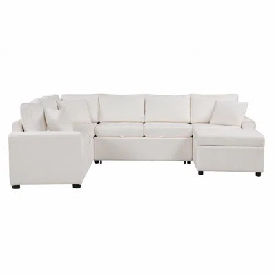 Sleeper, 112.2" Basic Sectional Sofa Sofa Pull-Out Sofa Bed With A Storage Ottoman,Three Throw Pillows And Charging Devices | Wayfair North America
