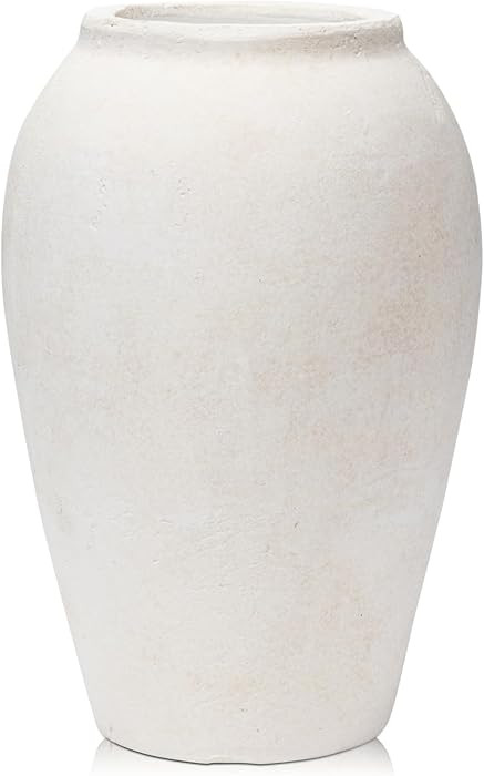 Handcrafted Terracotta Flower Vase, 9.6" Tall, Vintage White Ceramic, Rustic Antique Decor, Wide ... | Amazon (US)