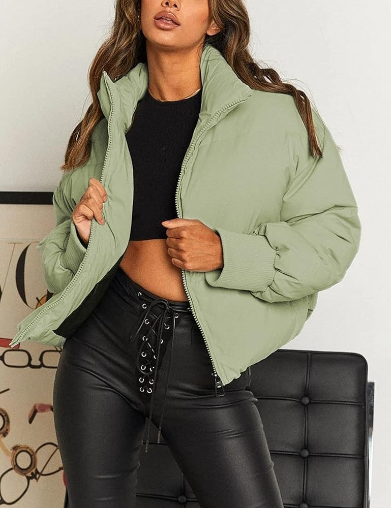 Uaneo Womens Casual Padded Full Zip Stand Collar Long Sleeve Puffer Jackets | Amazon (US)