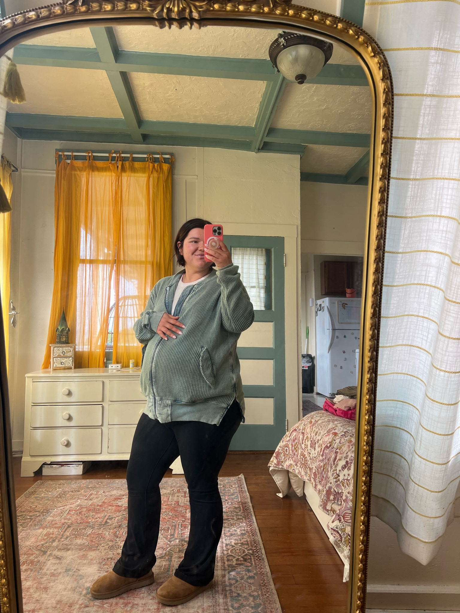 38 week pregnant comfy outfit of the day! This new zip up from free people is such a win. Stretchy and oversized. We love. Size large! Leggings are size xl short and I think on sale! 

#LTKmidsize #LTKbump #LTKsalealert