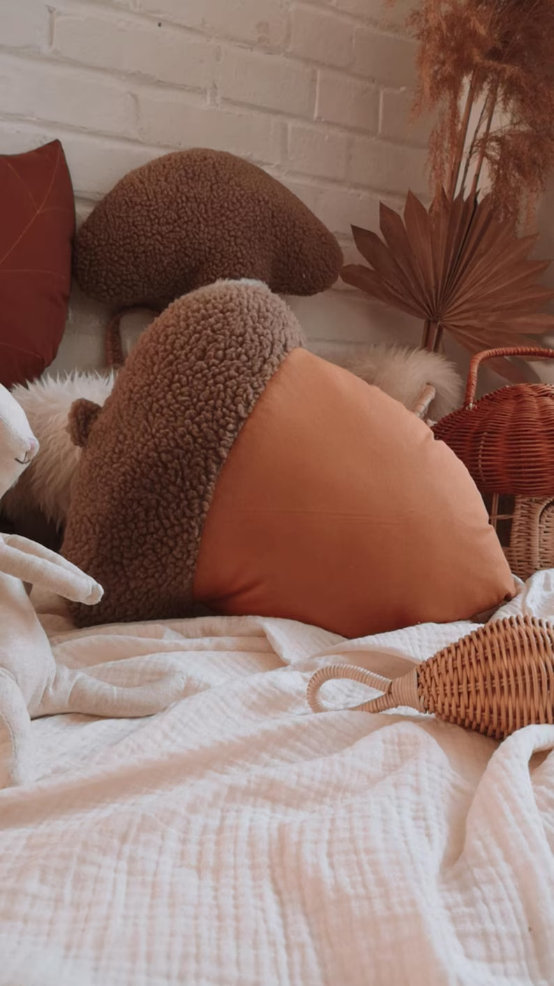 Acorn-shaped pillow | Woodland plush pillow | Acorn cushion | woodland theme nursery decorative p... | Etsy (US)