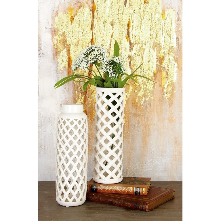 DecMode 4"W, 12"H Stoneware Modern Vase, White, 2 - Pieces | Walmart (US)