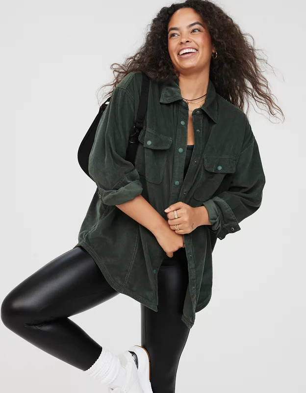 OFFLINE By Aerie Oversized Corduroy Button Up | American Eagle Outfitters (US & CA)