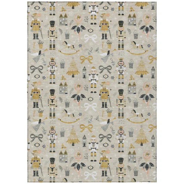 Machine Washable Indoor/Outdoor Christmas Nutcracker Xhevrie Beige Rug | Wayfair North America