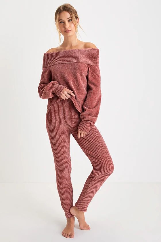 Cozy Autumn Rusty Rose Chenille Knit Cropped Lounge Pants | Lulus