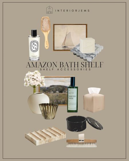 Amazon bath shelf decor, marble canister, framed, art, small, framed, art, landscape, art, room, spray, bar, soap, wood, brush, artificial flowers, marble tray, tissue holder, leather, tissue holder, bathroom accessories

#LTKstyletip #LTKsalealert #LTKhome