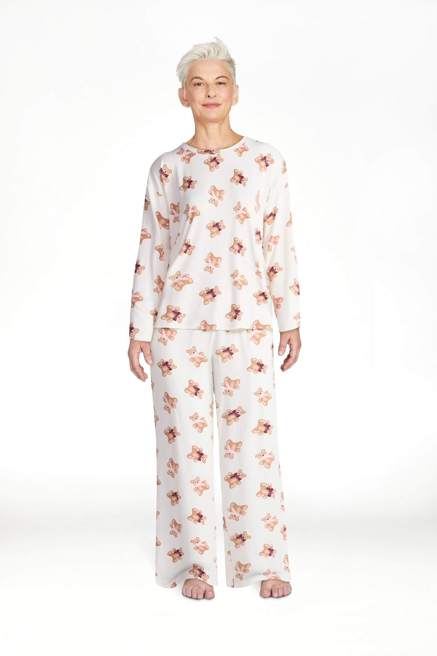 Joyspun Women's Dreamy Soft Collection Long Sleeve Sleep Top and Straight Leg Pants Pajama Set, 2... | Walmart (US)