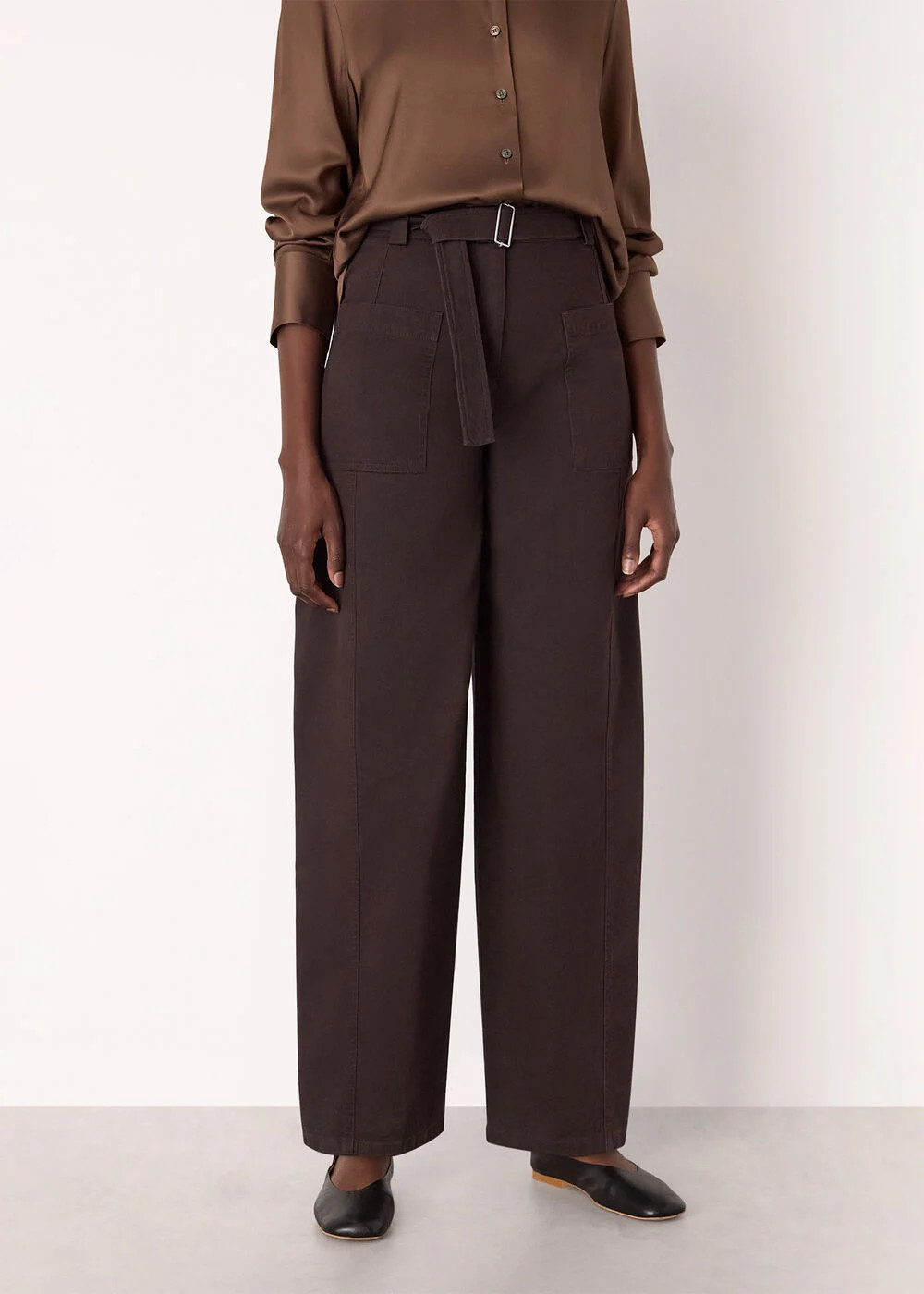 Brown Belted Cotton Barrel Trouser | WHISTLES | Whistles UK | | Whistles