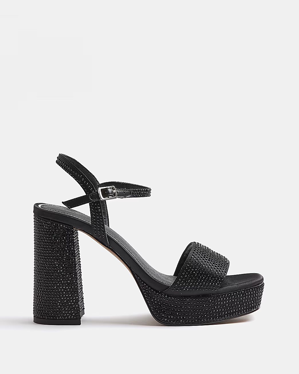 Black embellished platform heeled sandals | River Island (UK & IE)