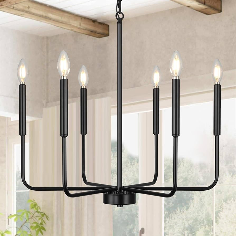 Black Farmhouse Chandeliers for Dining Room 6-Lights Hanging Rustic Metal Matte Black Chandeliers... | Amazon (US)