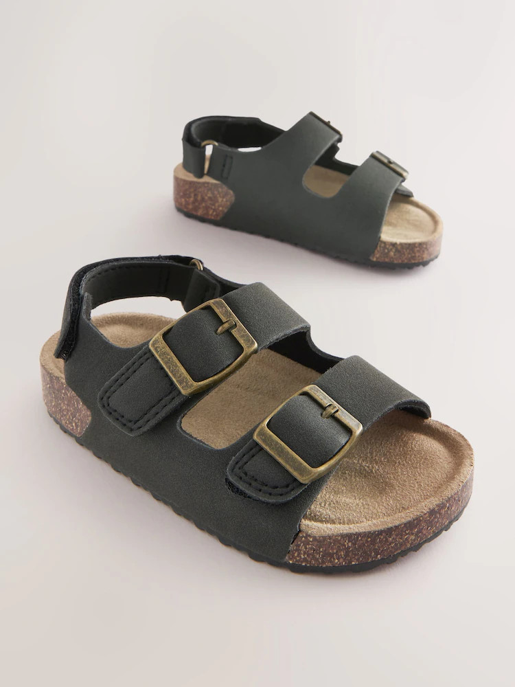Black Standard Fit (F) Double Buckle Cushioned Footbed Sandals | Next US