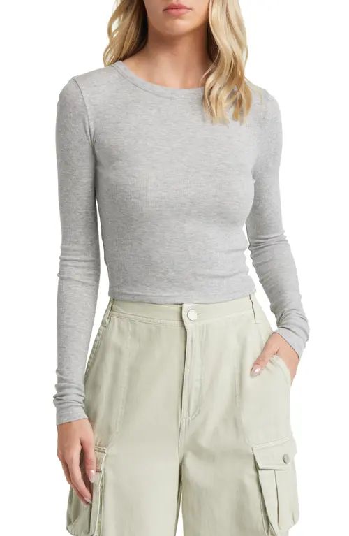 BP. Rib Long Sleeve Crop Top in Grey Heather at Nordstrom, Size X-Large | Nordstrom