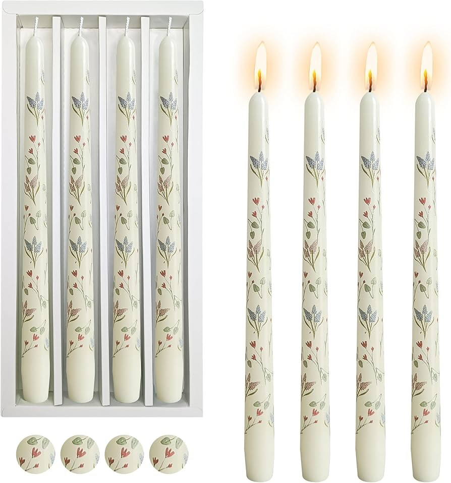 Floral Taper Candle Dripless Candlesticks - 4pcs White Unscented Candles Long Candle Sticks 10inc... | Amazon (US)