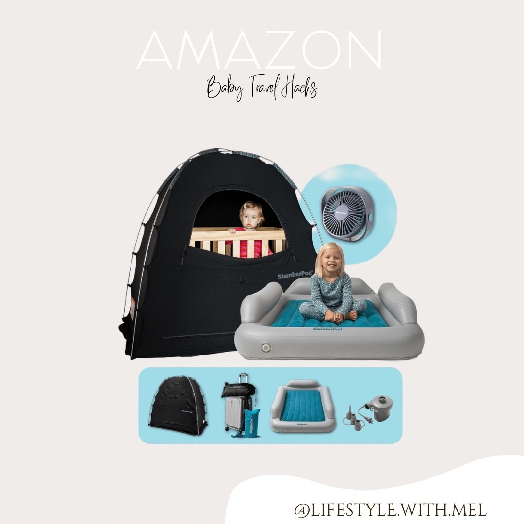 Baby travel blow up mattress and slumber pod that is supposed to be like a tent to make it darker while they sleep! 

Baby must have’s, travel hack, toddler must have’s

#LTKTravel #LTKmomlife #LTKBaby