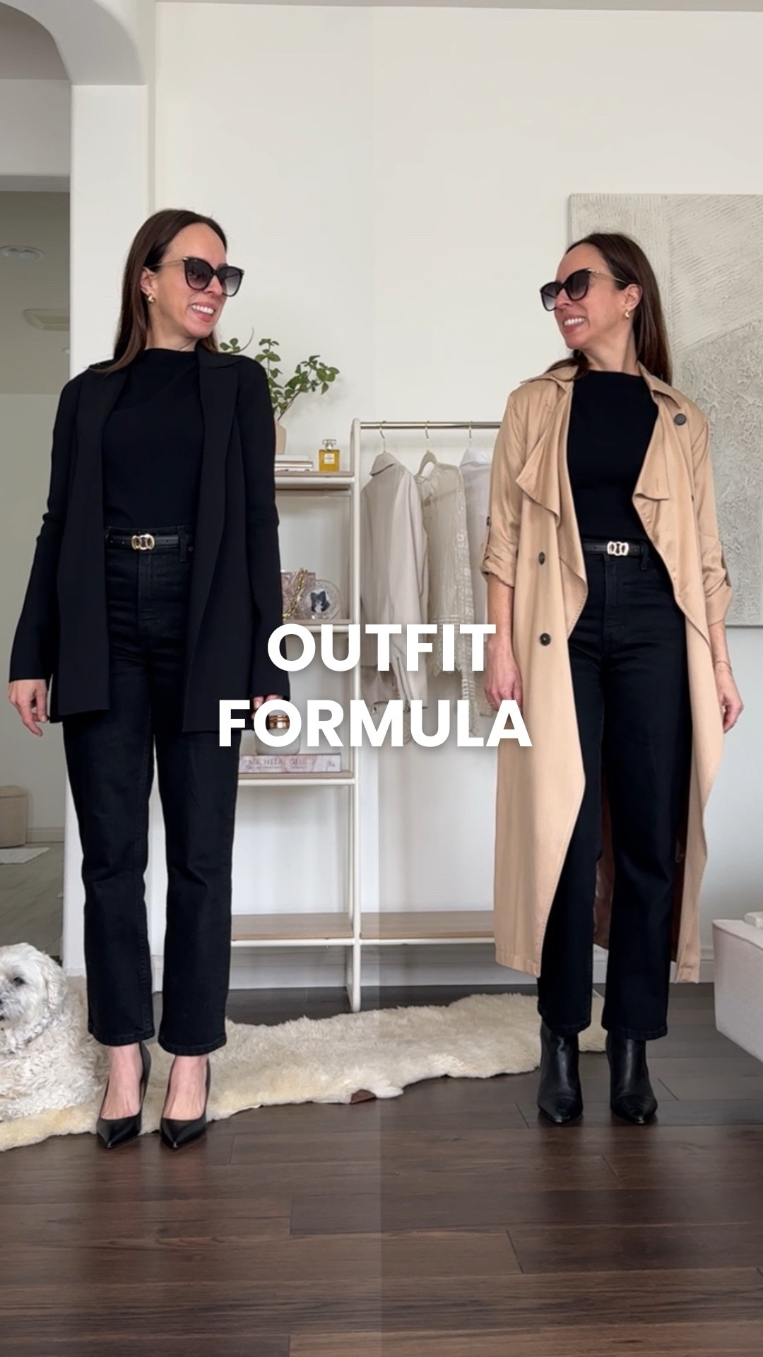 Jeans: 25 extra short / Sweater: S / blazer: 2 / blue jacket: XS / black jacket: XS / Trench : XS 

This week’s outfit formula is not only super easy—it’s also insanely flattering: column dressing. Basically, it means wearing one color from head to toe, then adding a statement piece—in this case, a different jacket.

Sweater + jeans + sunnies + black shoes + different sweaters = endless classic outfit options.

#LTKStyleTip #LTKOver40 #LTKFindsUnder100