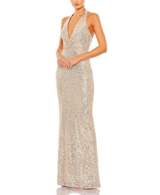 Mac Duggal Sequin Halter Strap Plunge Neck Gown | Bloomingdale's (US)