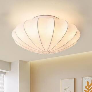 Kateo 16 in. 1-Light White Semi-Flush Mount Ceiling Light With Silk Shade | The Home Depot