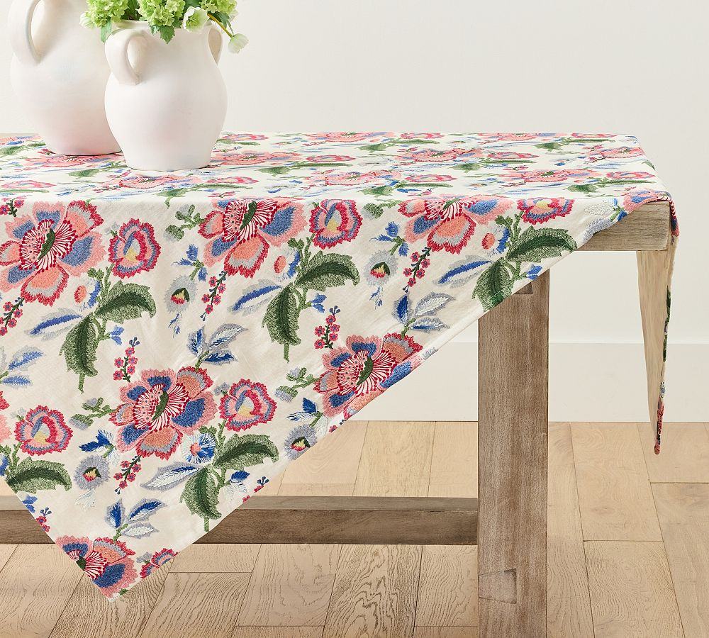 Maddie Oversized Embroidered Floral Table Throw | Pottery Barn (US)