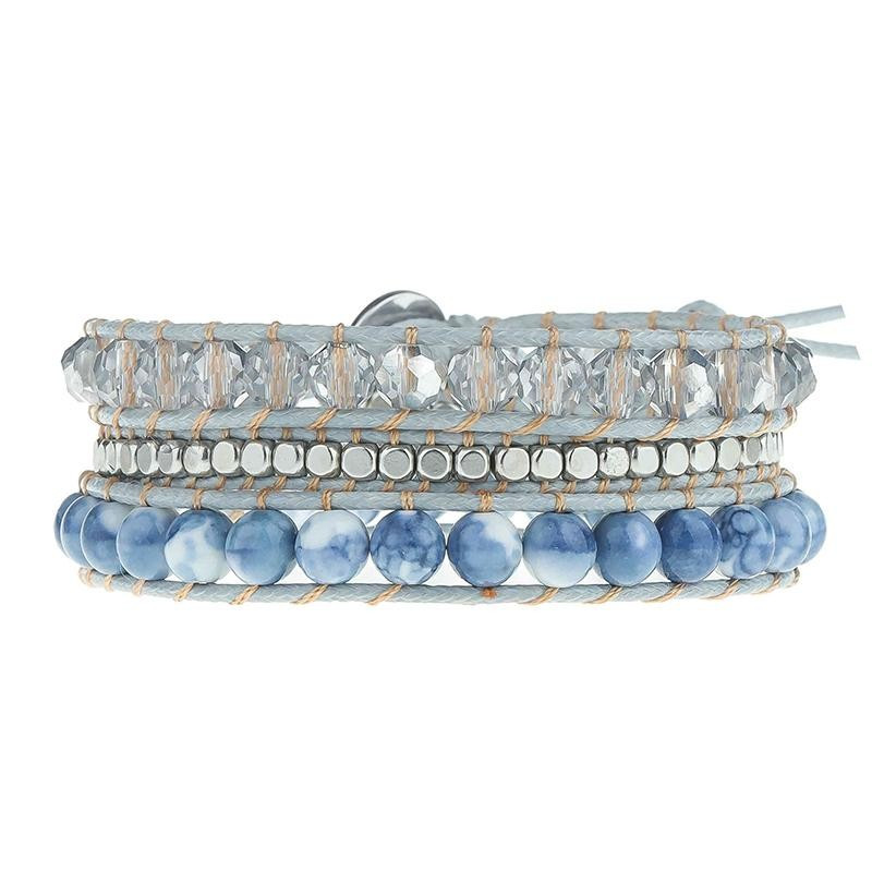 Blue Painted Beads on Grey- Vegan | Victoria Emerson