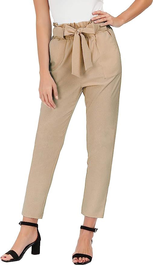 GRACE KARIN Women's Cropped Paper Bag Waist Pants with Pockets | Amazon (US)