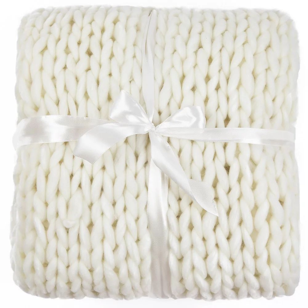Silver One International Chunky Knitted Throw Blanket, Cream, 50" x 60" | Walmart (US)