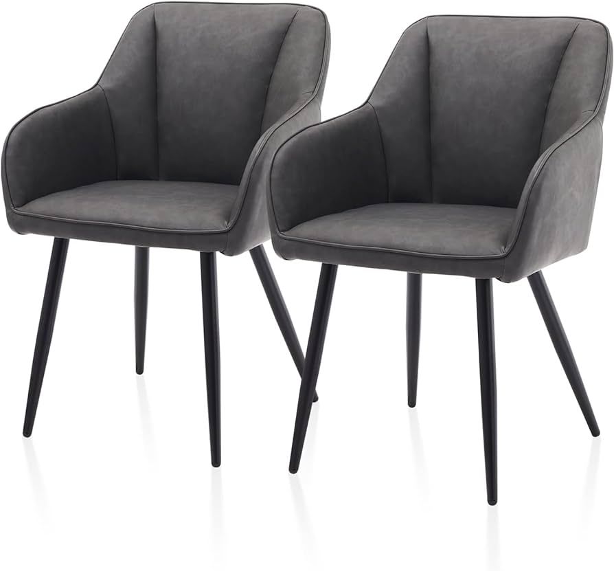 TUKAILAi PU Leather Dining Chairs Set of 2, Modern Accent Armchairs with Padded Seat, Ergonomic Upholstered Leisure Lounge Chair, Occasional Tub Chair for Home Kitchen Office (Grey) | Amazon (US)