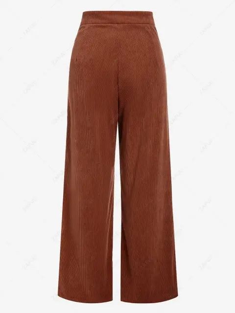 ZAFUL Pockets Corduroy Pleated Wide Leg Pants - Deep Coffee S | ZAFUL (Global)